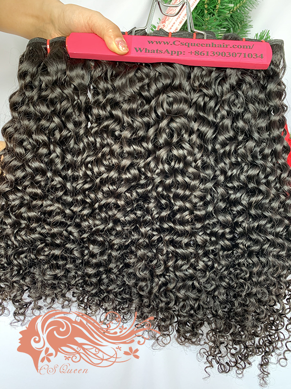 Csqueen Raw Natural Curly 3 Bundles with 4 * 4 Transparent lace Closure Unprocessed hair